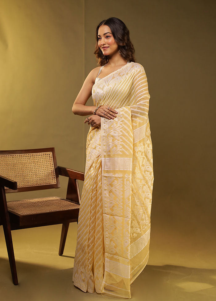 Cream Jamdani Cotton Saree Without Blouse Piece
