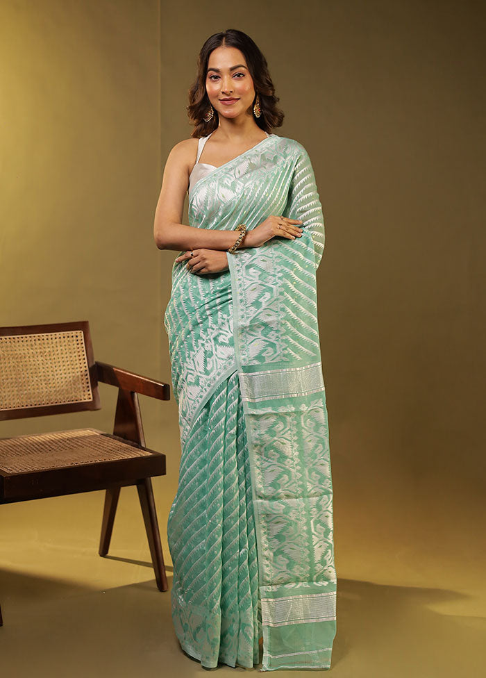 Green Jamdani Cotton Saree Without Blouse Piece