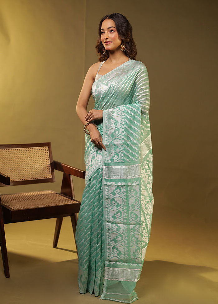 Green Jamdani Cotton Saree Without Blouse Piece