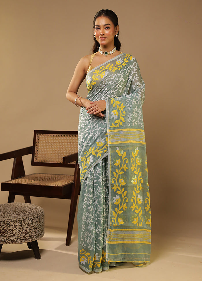 Grey Jamdani Cotton Saree With Blouse Piece
