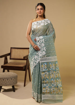 Grey Jamdani Cotton Saree Without Blouse Piece