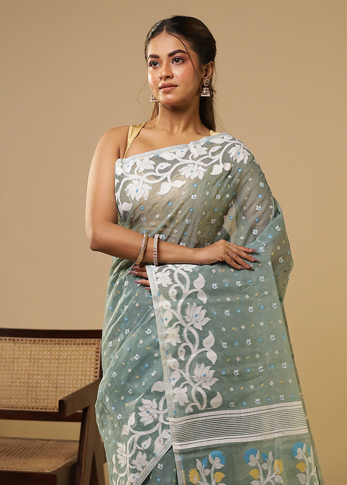 Grey Jamdani Cotton Saree Without Blouse Piece
