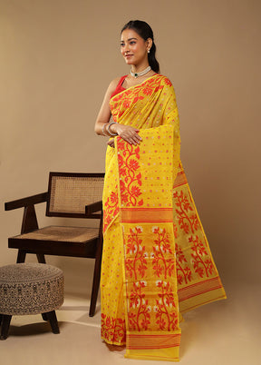 Yellow Jamdani Cotton Saree Without Blouse Piece