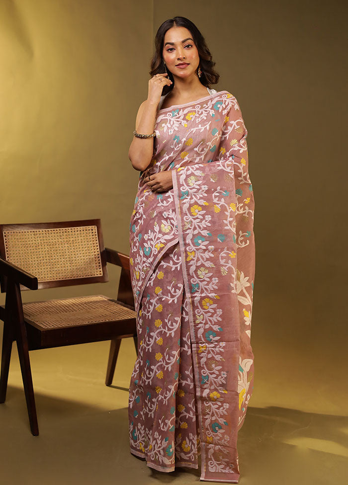 Purple Jamdani Cotton Saree Without Blouse Piece