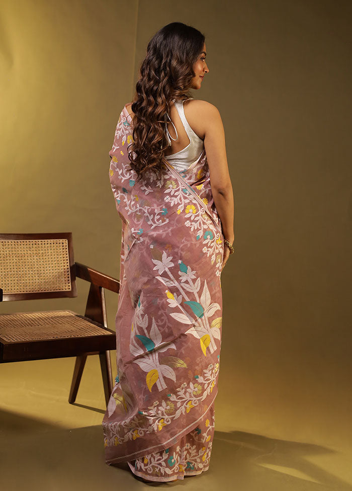 Purple Jamdani Cotton Saree Without Blouse Piece