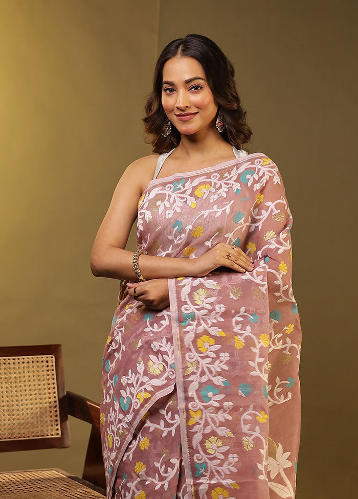 Purple Jamdani Cotton Saree Without Blouse Piece