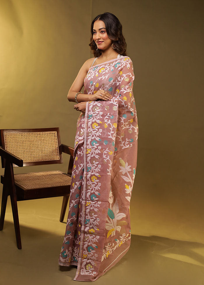 Purple Jamdani Cotton Saree Without Blouse Piece