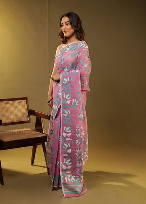 Purple Jamdani Cotton Saree Without Blouse Piece