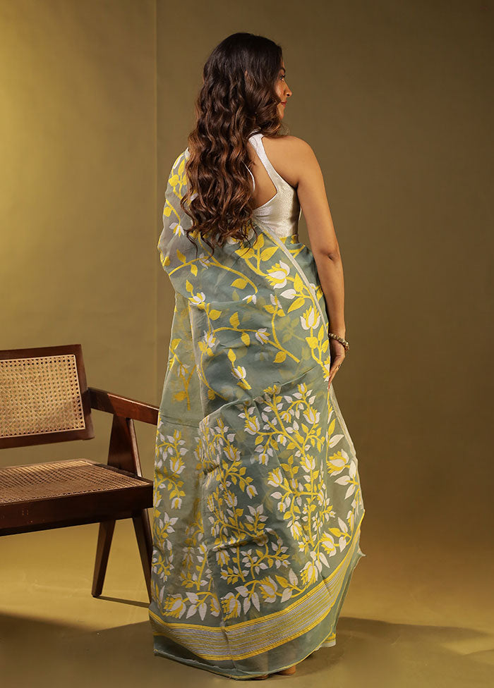 Green Jamdani Cotton Saree Without Blouse Piece