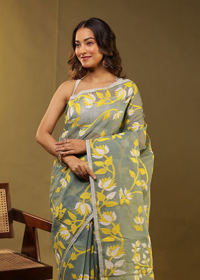 Green Jamdani Cotton Saree Without Blouse Piece