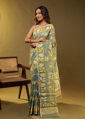 Green Jamdani Cotton Saree Without Blouse Piece