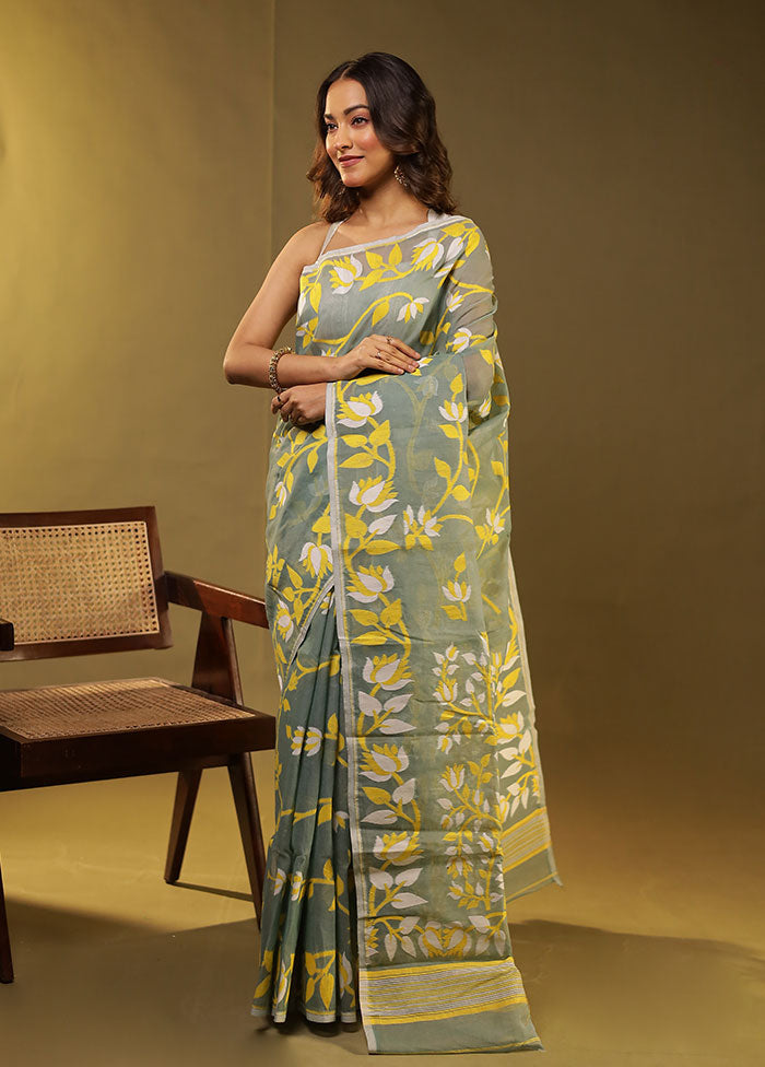 Green Jamdani Cotton Saree Without Blouse Piece