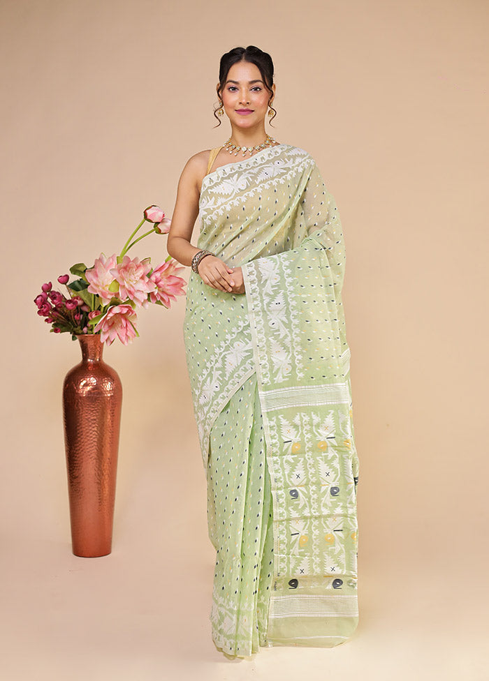 Green Jamdani Cotton Saree Without Blouse Piece