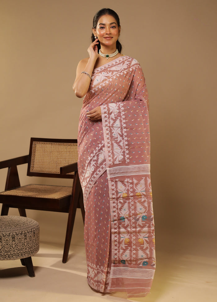 Purple Jamdani Cotton Saree Without Blouse Piece