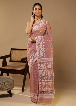 Purple Jamdani Cotton Saree Without Blouse Piece