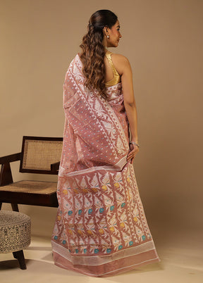 Pink Jamdani Cotton Saree Without Blouse Piece