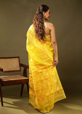 Yellow Jamdani Cotton Saree Without Blouse Piece