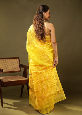 Yellow Jamdani Cotton Saree Without Blouse Piece