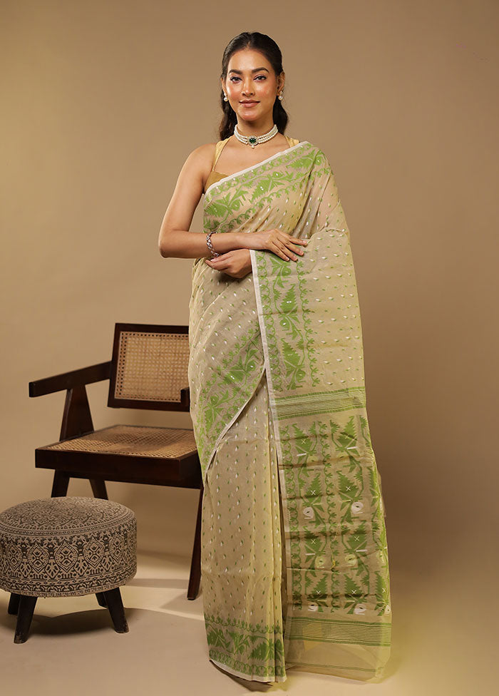 Green Jamdani Cotton Saree Without Blouse Piece