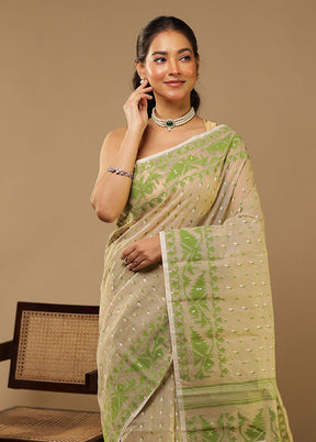 Green Jamdani Cotton Saree Without Blouse Piece