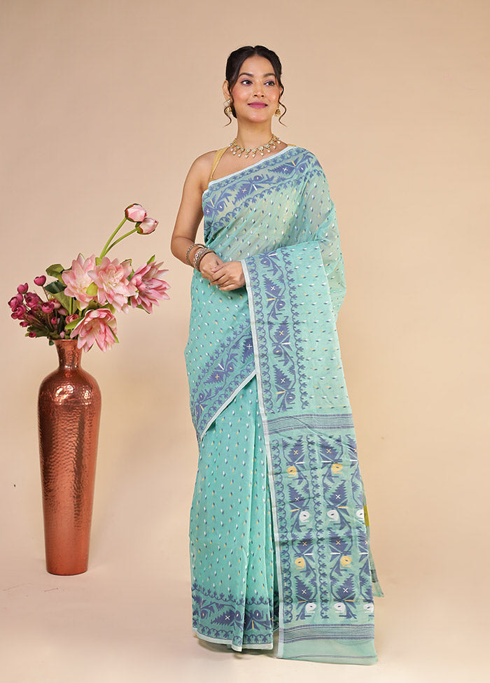 Green Jamdani Cotton Saree Without Blouse Piece