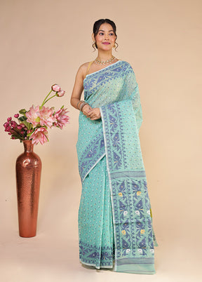 Green Jamdani Cotton Saree Without Blouse Piece