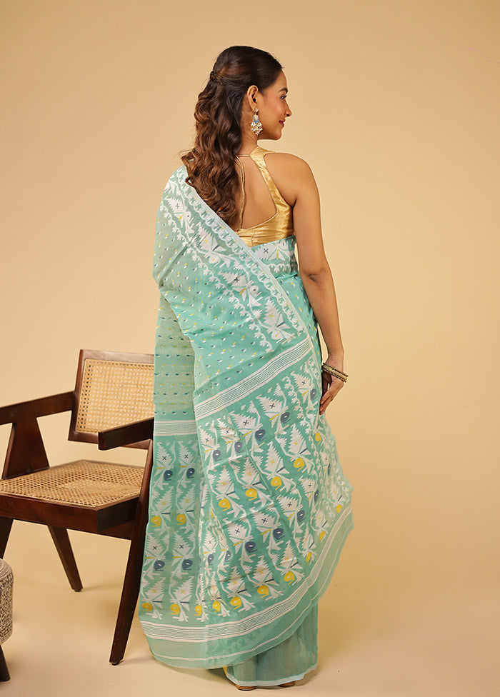 Green Jamdani Cotton Saree Without Blouse Piece