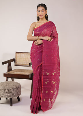 Purple Jamdani Cotton Saree Without Blouse Piece