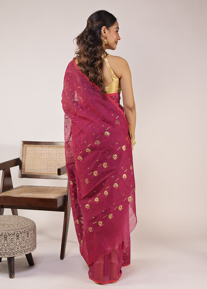 Purple Jamdani Cotton Saree Without Blouse Piece