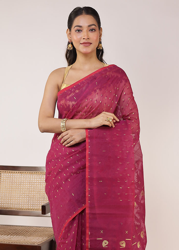 Purple Jamdani Cotton Saree Without Blouse Piece