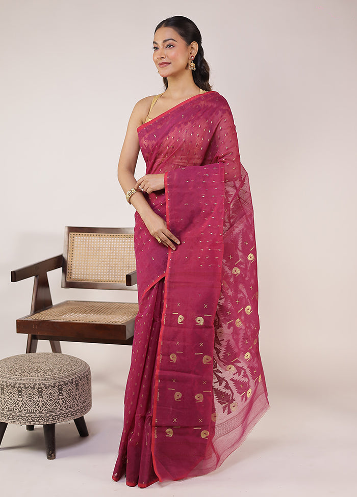 Purple Jamdani Cotton Saree Without Blouse Piece
