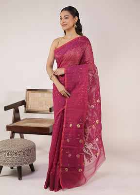 Purple Jamdani Cotton Saree Without Blouse Piece