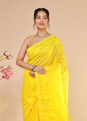 Yellow Jamdani Cotton Saree Without Blouse Piece