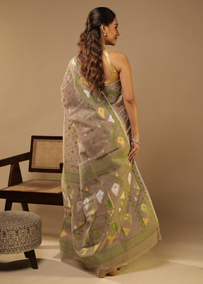 Grey Jamdani Cotton Saree Without Blouse Piece