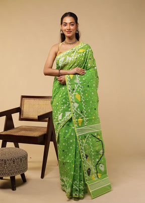 Green Jamdani Cotton Saree Without Blouse Piece