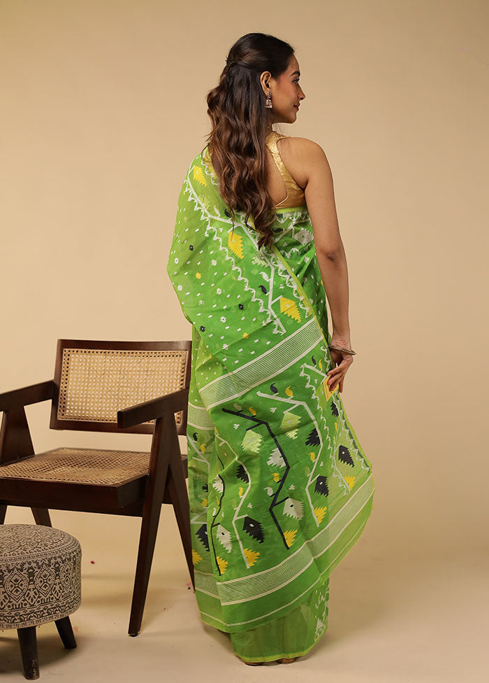 Green Jamdani Cotton Saree Without Blouse Piece
