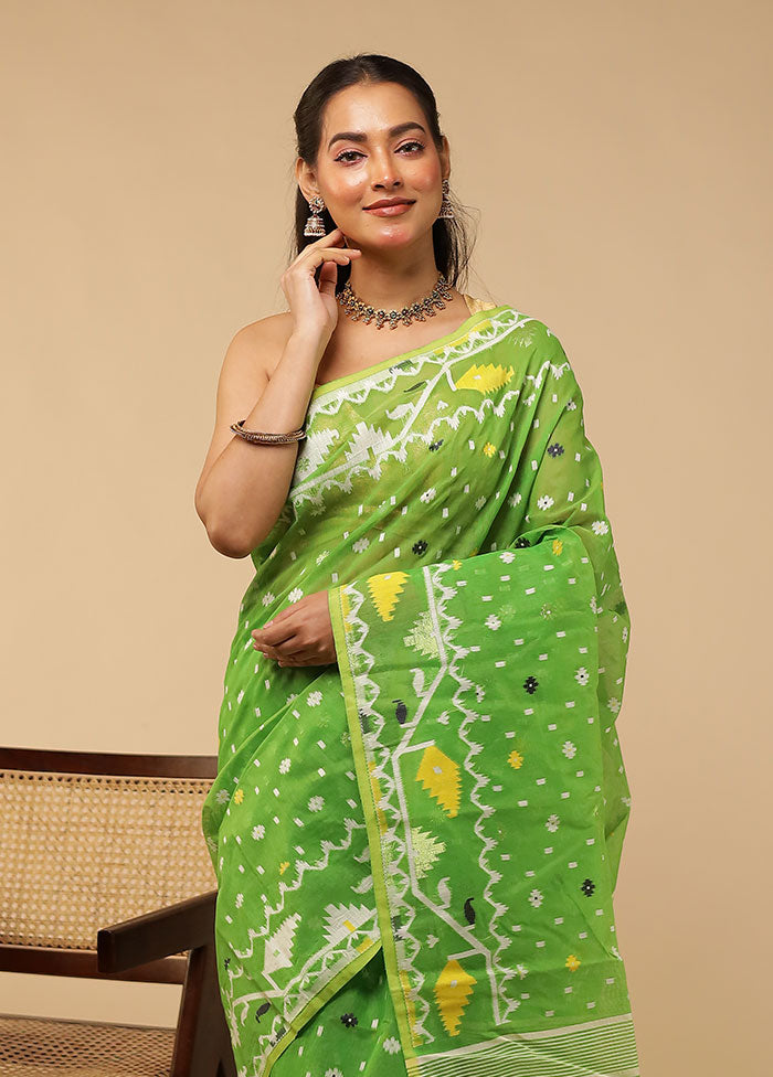 Green Jamdani Cotton Saree Without Blouse Piece