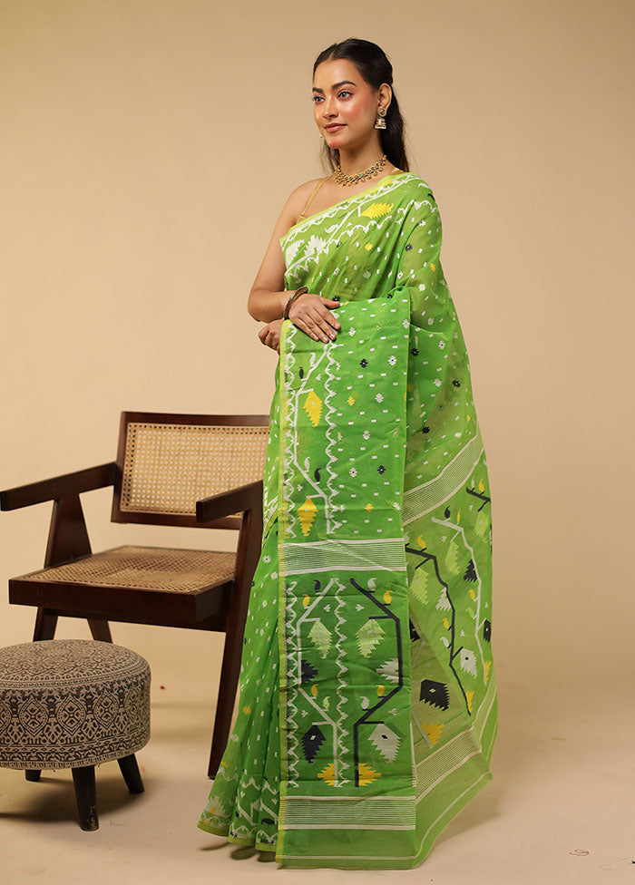 Green Jamdani Cotton Saree Without Blouse Piece