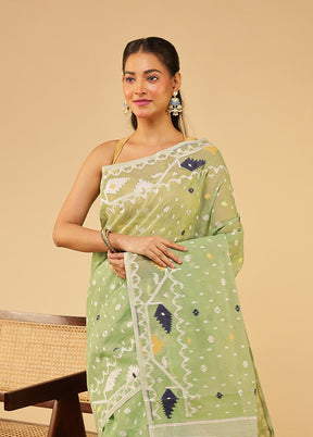 Green Jamdani Cotton Saree Without Blouse Piece