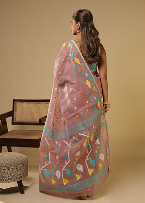 Pink Jamdani Cotton Saree Without Blouse Piece