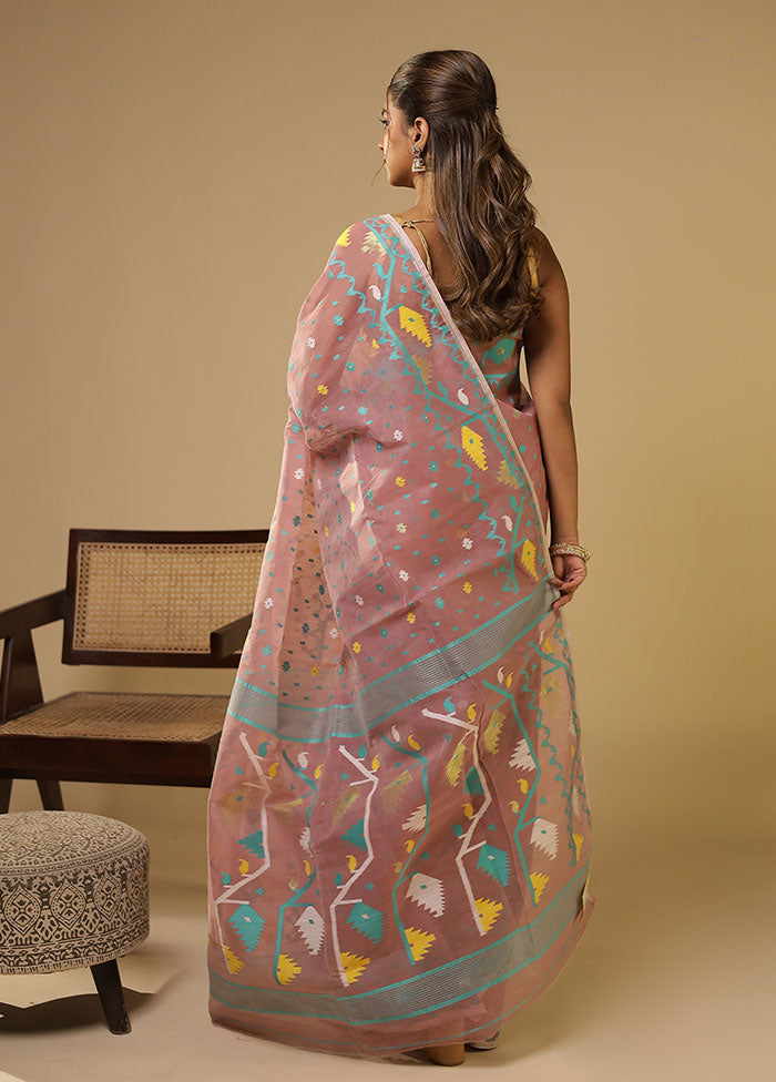 Pink Jamdani Cotton Saree Without Blouse Piece