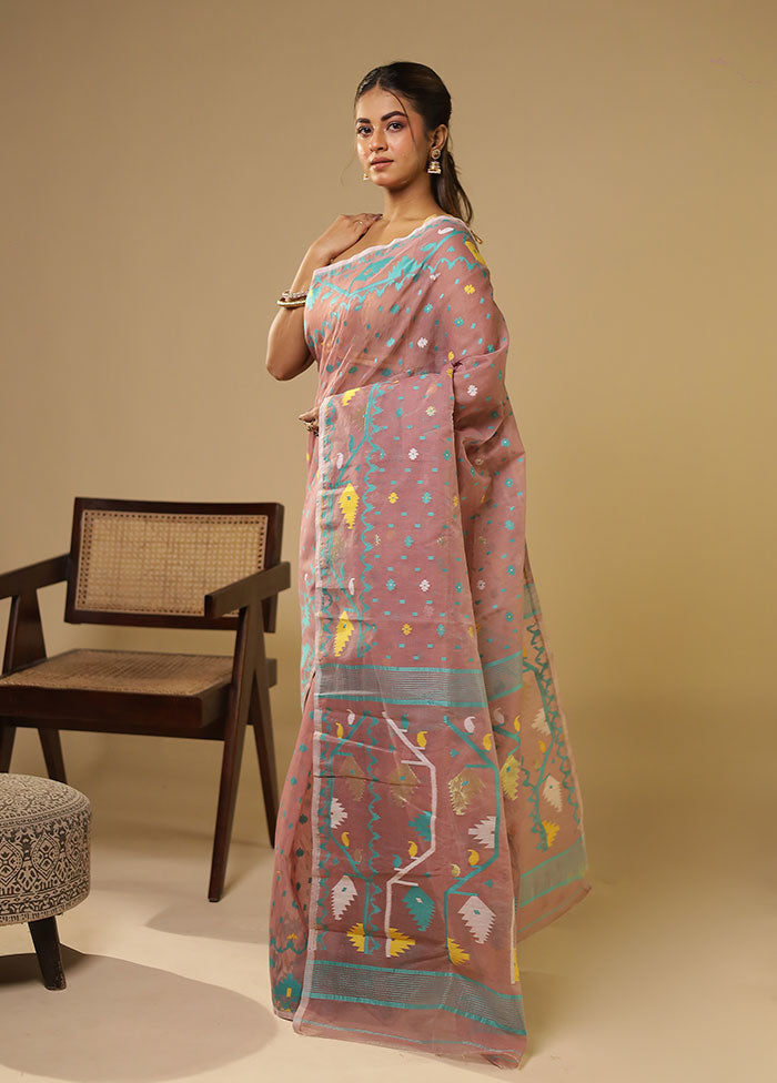 Purple Jamdani Cotton Saree Without Blouse Piece
