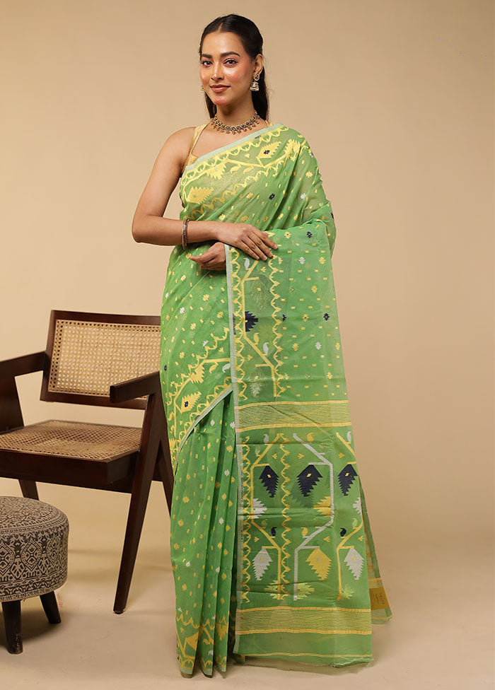 Green Jamdani Cotton Saree Without Blouse Piece