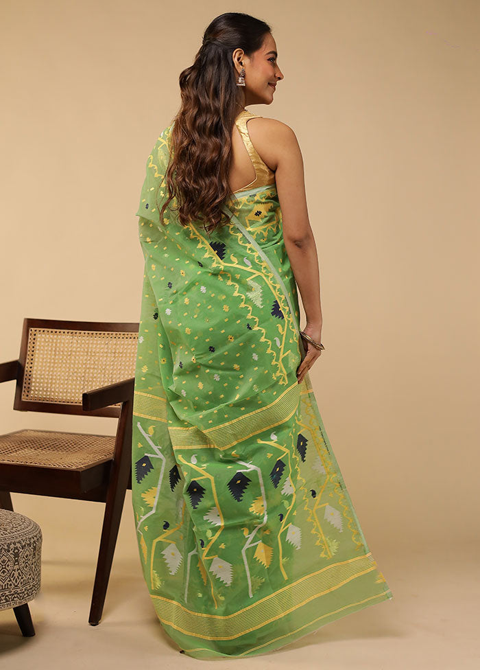 Green Jamdani Cotton Saree Without Blouse Piece