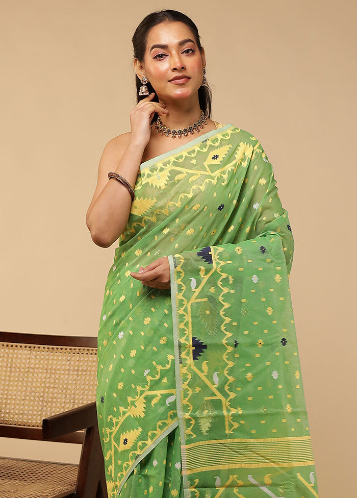 Green Jamdani Cotton Saree Without Blouse Piece