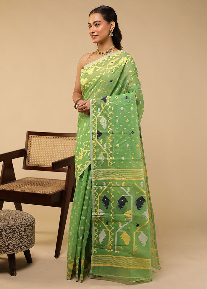 Green Jamdani Cotton Saree Without Blouse Piece
