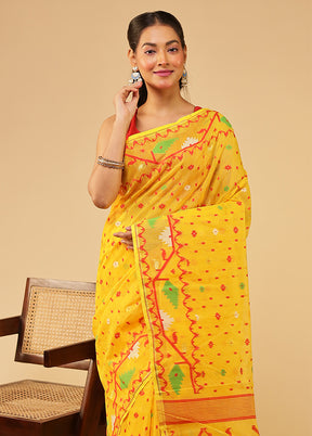 Yellow Jamdani Cotton Saree Without Blouse Piece