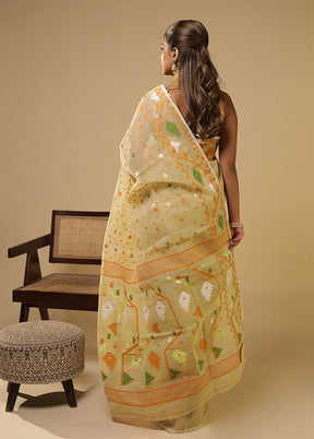 Grey Jamdani Cotton Saree Without Blouse Piece
