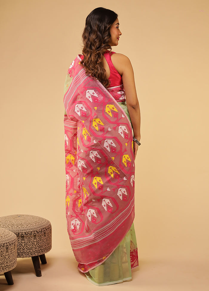 Pink Jamdani Cotton Saree Without Blouse Piece