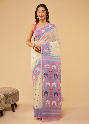 Cream Jamdani Cotton Saree Without Blouse Piece